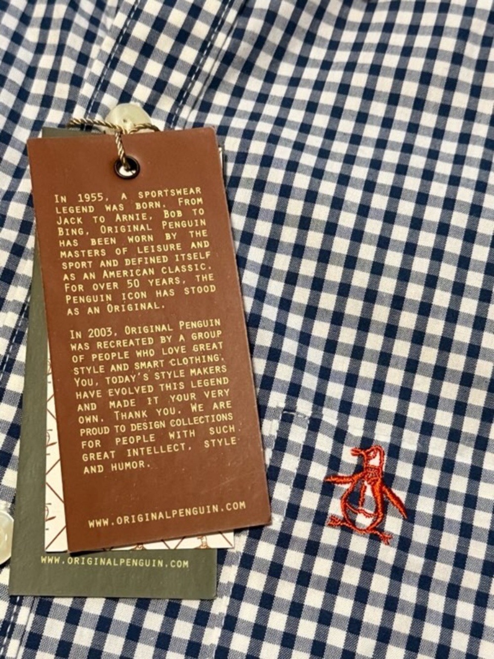 NWT! Original Penguin 100% Cotton Gingha Short Sleeve HERITAGE LINE Men's LARGE - Picture 4 of 7